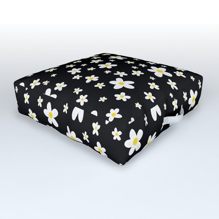 Cute Tiny Daisy Pattern - Black Outdoor Floor Cushion