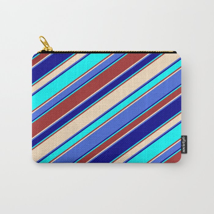 Eye-catching Brown, Bisque, Royal Blue, Dark Blue & Cyan Colored Lined/Striped Pattern Carry-All Pouch