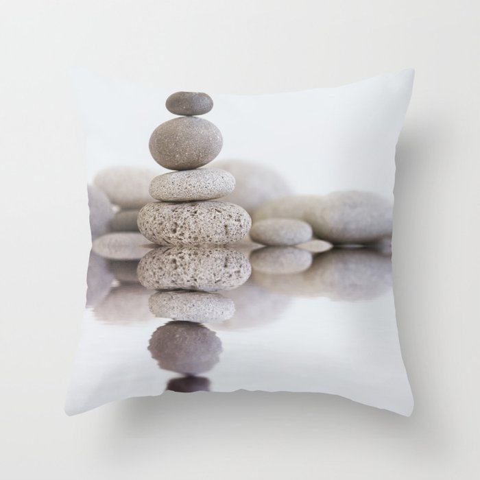 Stone Balance pebble cairn and water Throw Pillow