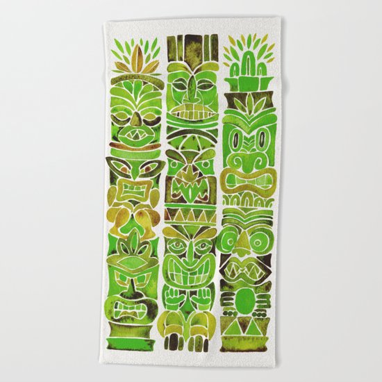 Tiki Totems – Green Beach Towel