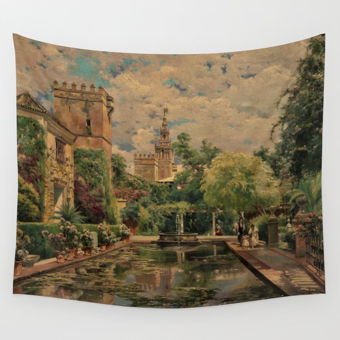 Alcázar Royal Palace & Gardens Seville, Spain by Manuel Garcia y Rodriguez Wall Tapestry
