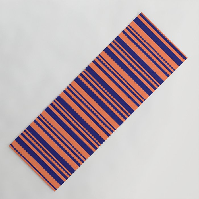 Coral and Midnight Blue Colored Lines/Stripes Pattern Yoga Mat