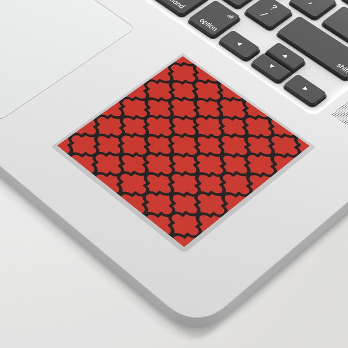 Quatrefoil Pattern In Black Outline On Red Sticker