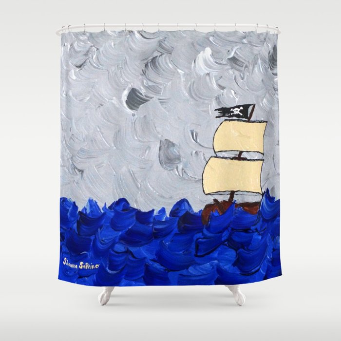Pirate Ship On Stormy Seas In Acrylic Shower Curtain By Salvinoarts Pirate Ship On Stormy Seas In Acrylic Shower Curtain