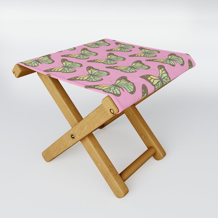 Colorful Butterflies Pattern on Pink Background Folding Stool