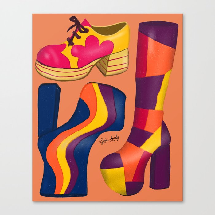  seventies shoes- orange background Canvas Print