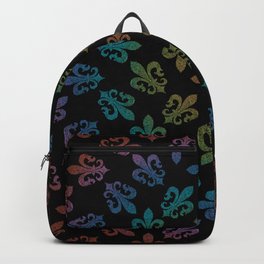 FLEUR DE LIS - seamless pattern black rainbow Backpack | Pop Art, Bright, Abstract, Pattern, New Orleans, Digital, Digital Manipulation, Mardi Gras, Louisiana, Zendoodle 