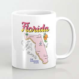 Vintage Map of Florida Coffee Mug | Graphicdesign, Beachprint, Travel, Ocean, Illustration, Tropical, Landscape, Palmtrees, Beach, Map 