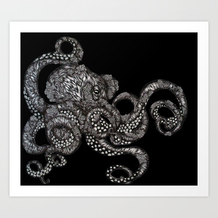 Barnacle Octopus in Black Art Print