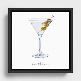 Martini Cocktail | Watercolor Painting Framed Canvas