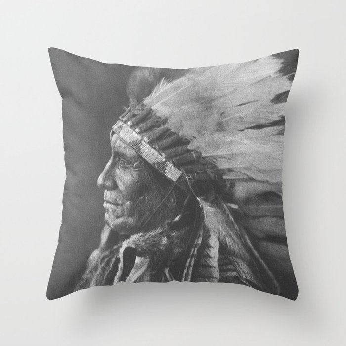 Native American Oglala Tribe 'American Horse' Chief portrait black and white American West photograph Throw Pillow