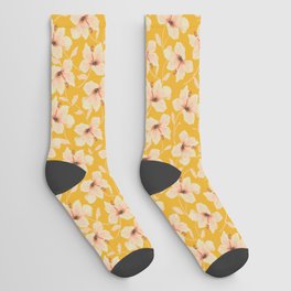 Tropical Hibiscus - gold and pink Socks