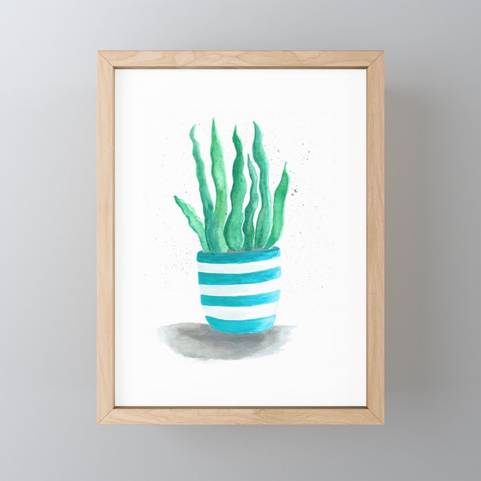 Succulents in a turquoise pot Framed Mini Art Print
