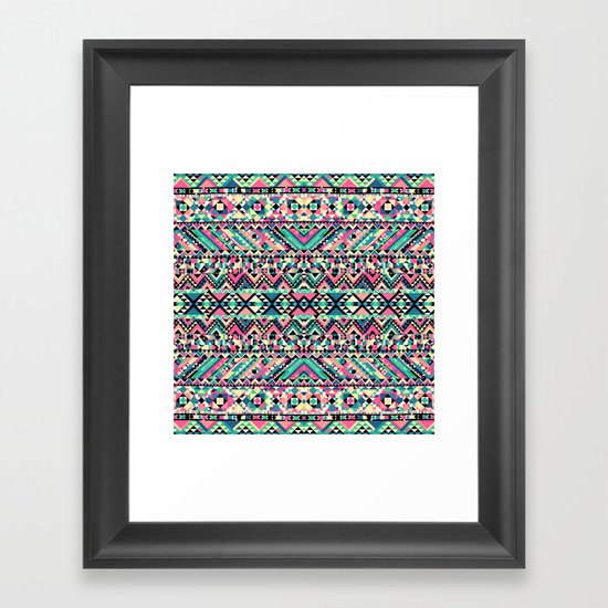 Pink Turquoise Girly Aztec Andes Tribal Pattern Framed Art Print