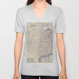  Paved Road Map of the United States 1930 - Vintage Illustrated Map V Neck T Shirt
