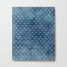 Christmas Snowflakes Pattern  Metal Print | Blizzard, Amazing, Snowflakes, Newyear, Painting, Teal, Snow, December, Abstract, Darkblue 
