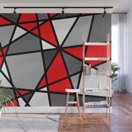 Triangels Geometric Lines red - grey - white Wall Mural
