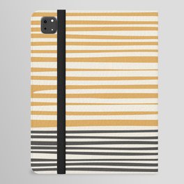 Natural Stripes Modern Minimalist Colour Block Pattern in Charcoal Grey, Muted Mustard Gold, and Cream Beige iPad Folio Case