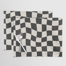 Black and White Wavy Checkered Pattern Placemat