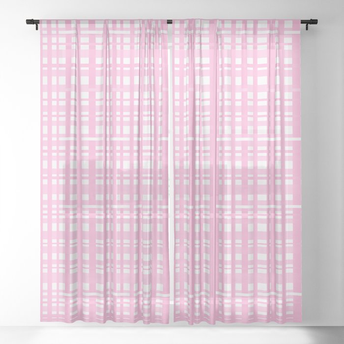 Woven Plaid Pink Pattern  Sheer Curtain