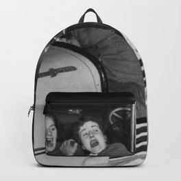 Bear with me; bear riding bumper cars scary women at carnival vintage black and white photograph - photography - photographs wall decor Backpack | Animal, Photographs, Gifts, White, Bears, Walldecor, Amusementparks, And, Black, Hilarious 