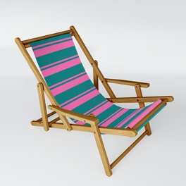 [ Thumbnail: Hot Pink and Teal Colored Stripes/Lines Pattern Sling Chair ]
