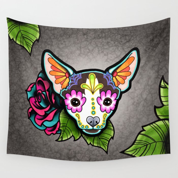 Chihuahua in Moo - Day of the Dead Sugar Skull Dog Wall Tapestry