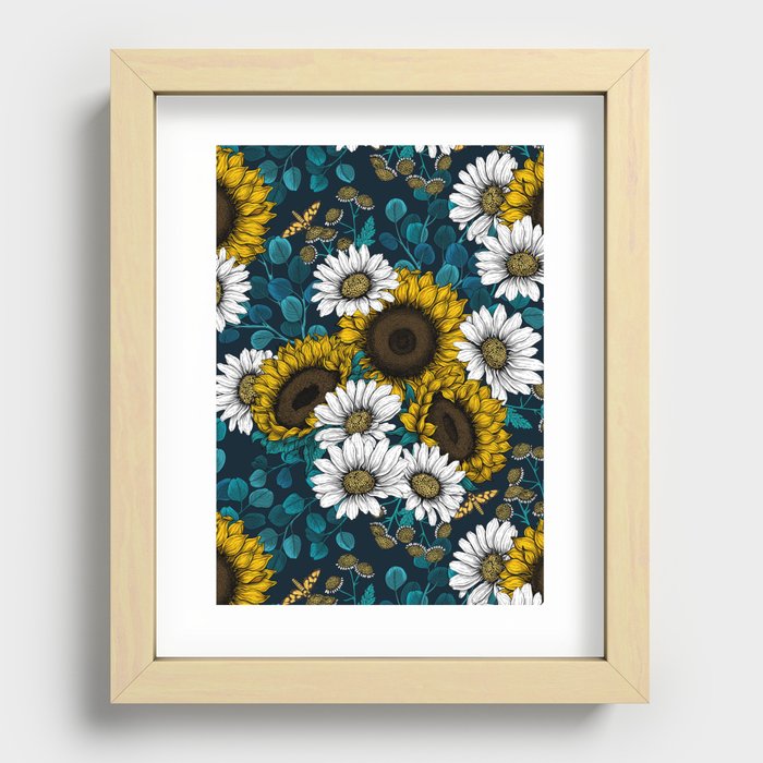 Sunflowers and daisies, summer garden Recessed Framed Print