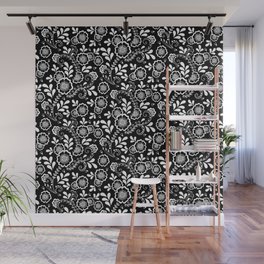 Black And White Eastern Floral Pattern Wall Mural