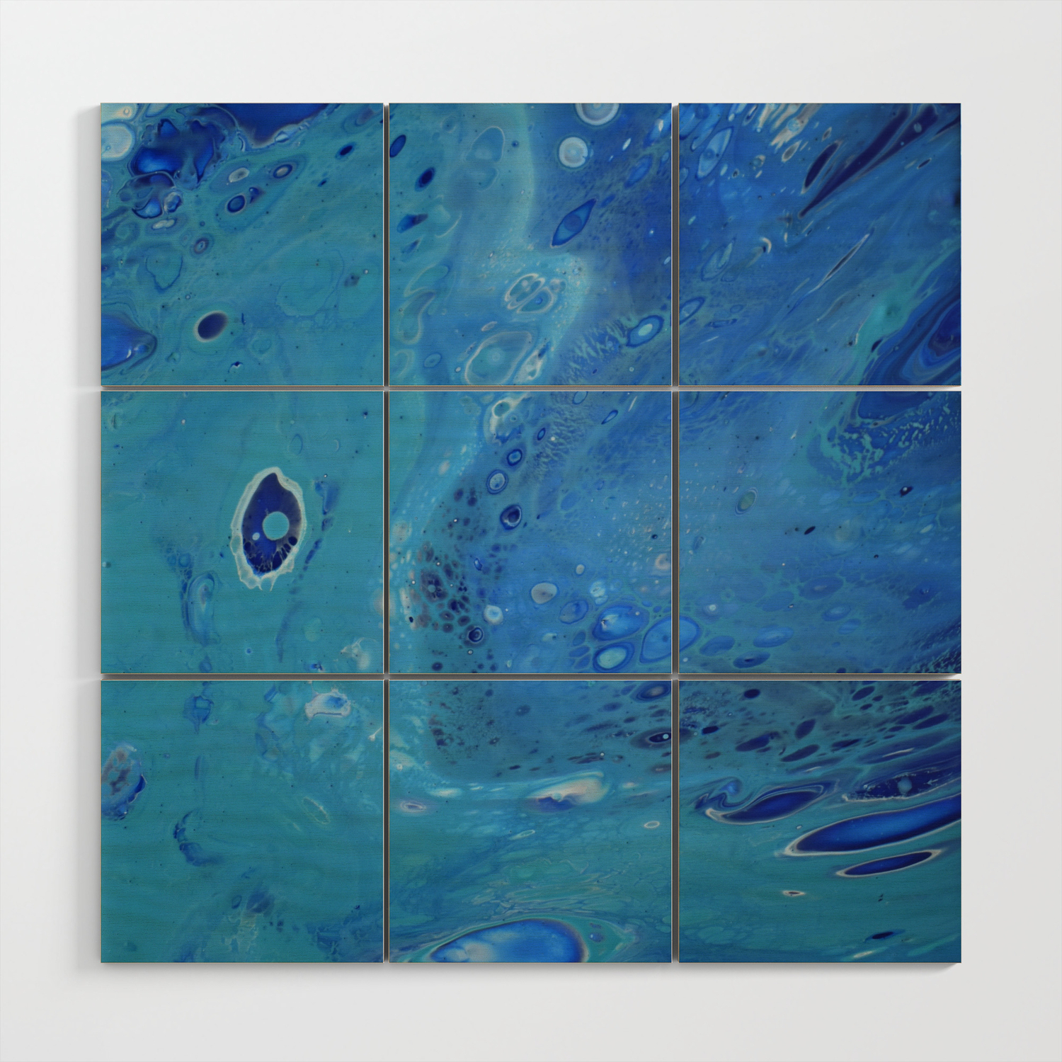 Blue Ribbon Ii Blue Fluid Acrylic Abstract Painting Wood Wall