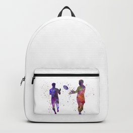 Rugby men players 04 in watercolor Backpack | Fulllengh, Sportswear, Competition, Jersey, Graphicdesign, Whitebackground, Studio, Jumping, Players, Teams 