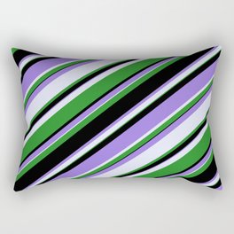 [ Thumbnail: Purple, Lavender, Forest Green & Black Colored Stripes Pattern Rectangular Pillow ]