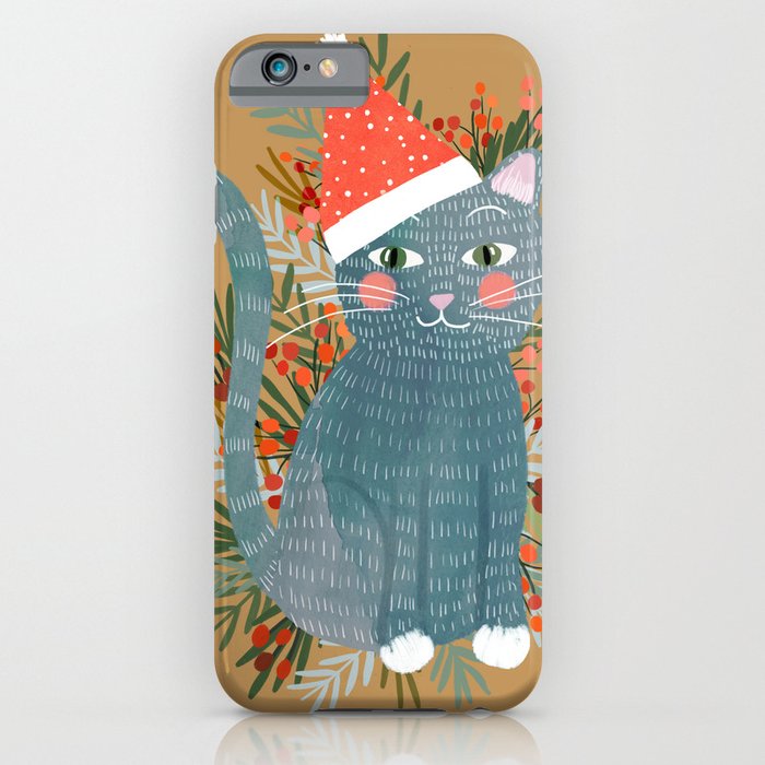 Blue Cat cute christmas xmas tree holiday funny cat art cat lady gift unique pet gifts iPhone Case