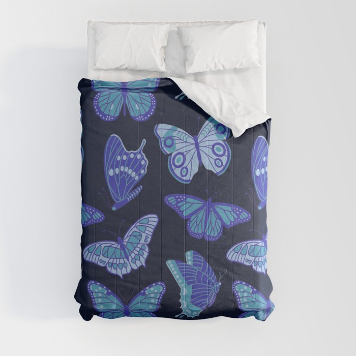 Texas Butterflies – Blue on Navy Pattern Comforter