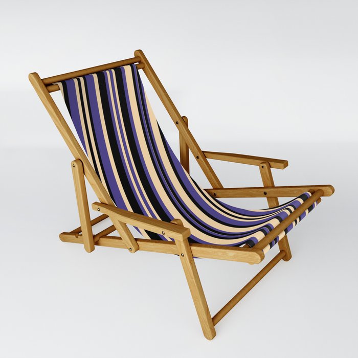 Dark Slate Blue, Tan & Black Colored Pattern of Stripes Sling Chair