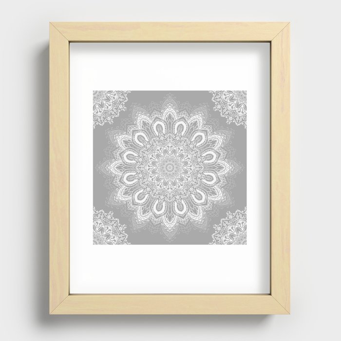 Gray Boho Mandala Flower Recessed Framed Print