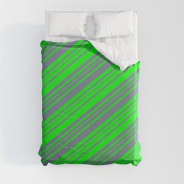 [ Thumbnail: Lime and Slate Gray Colored Stripes/Lines Pattern Duvet Cover ]