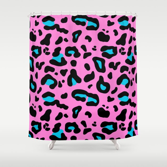 Pink & Blue Leopard Print Shower Curtain