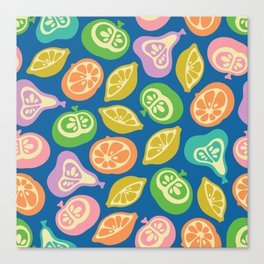 JUICY FRUITS FRESH RIPE FRUIT in BRIGHT SUMMER COLORS ON ROYAL BLUE Canvas Print