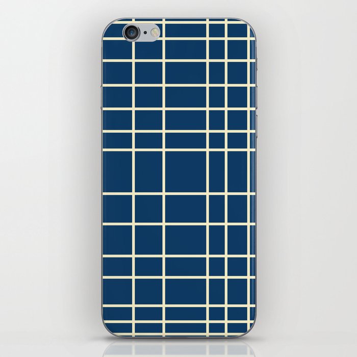 Mid Century Modern Abstract Grid lines pattern - Ateneo Blue and Blanched Almond iPhone Skin