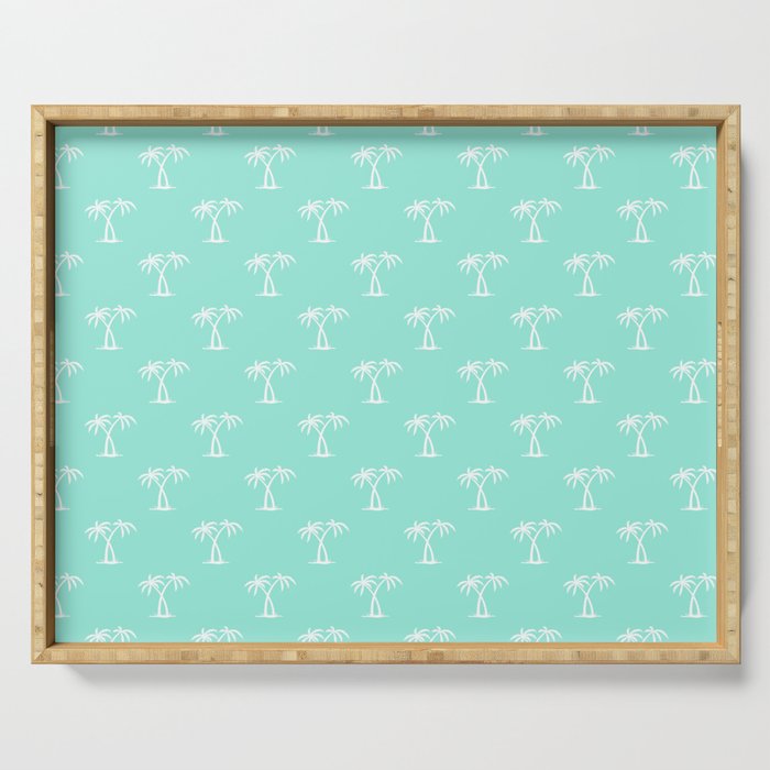Seafoam And White Palm Trees Pattern Serving Tray