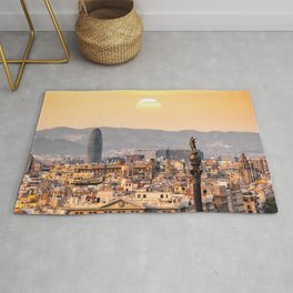 Spain Photography - Barcelona In The Beautiful Sunset Area & Throw Rug