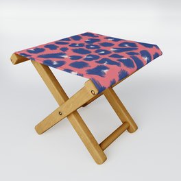 Leopard Spots, Cheetah Print, Navy, Coral Color, Brush Strokes Folding Stool