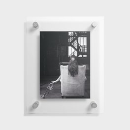 A young woman and her jazz trumpet musical female modern art black and white portrait photograph - photography - photographs Floating Acrylic Print