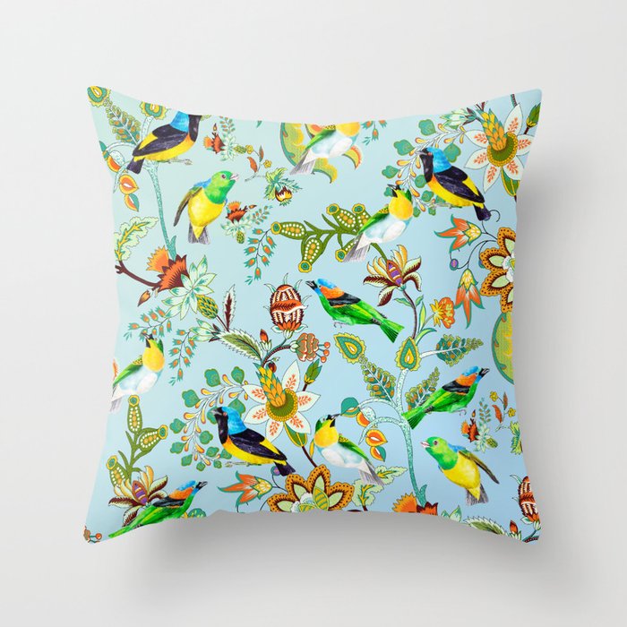 Colourful Birds Chintz Multicolour Throw Pillow By Sharonmau