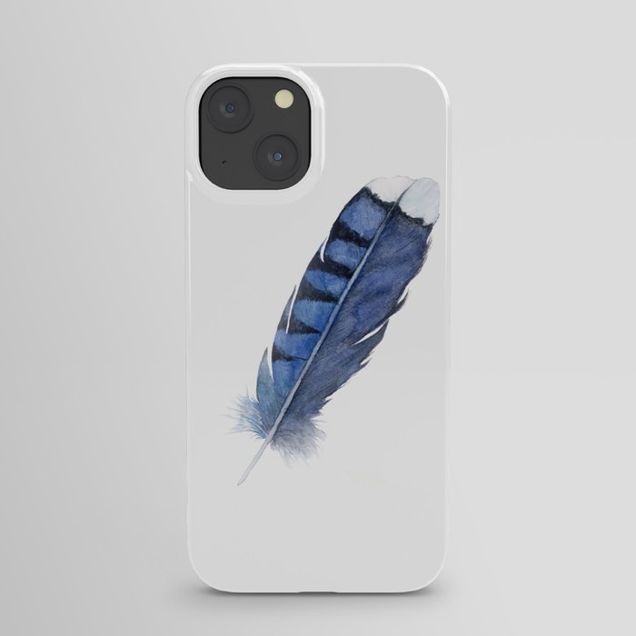 Blue Jay Feather , Blue Feather, Watercolor Feather, Watercolor painting by Suisai Genki iPhone Case