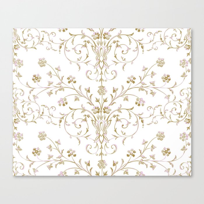 Elegant Antique Baroque White & Gold Scroll Pattern Canvas Print