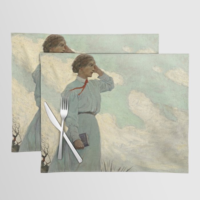 Louise Loved to Climb to the Summit on one of the Barren Hills Flanking the River by Newell Convers Wyeth Placemat