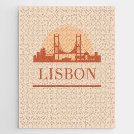 LISBON PORTUGAL CITY SKYLINE EARTH TONES Jigsaw Puzzle