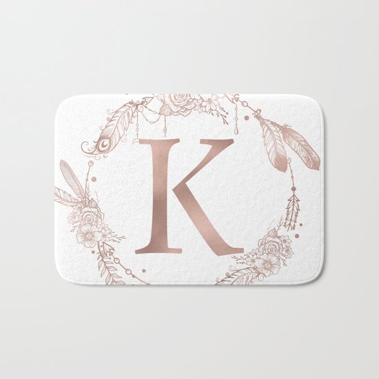 Letter K Rose Gold Pink Initial Monogram Bath Mat